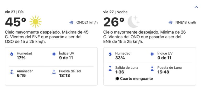 Clima en Hermosillo, Sonora, hoy viernes 27 de septiembre. Foto: Conagua