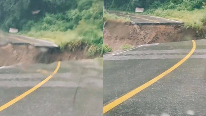 VIDEO: Momento exacto del desplome de la carretera México-Acapulco a causa de 'John'