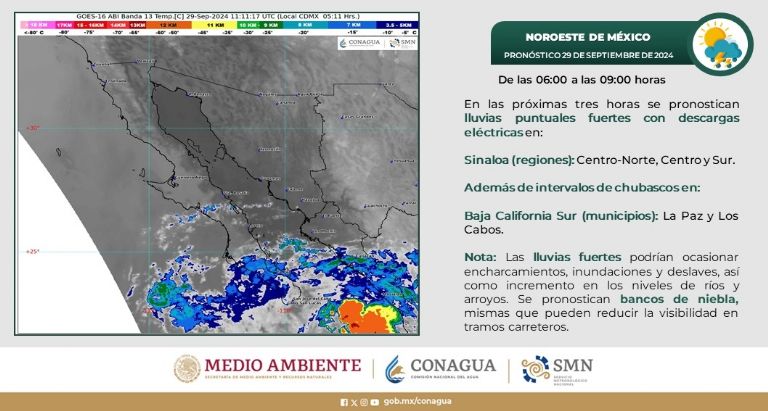 Clima en Sonora para hoy, domingo 29 de septiembre 2024. Foto: Conagua