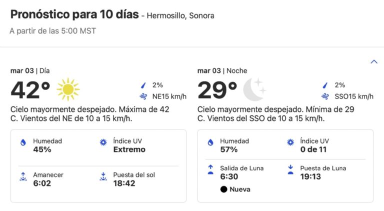 Clima en Hermosillo, Sonora, hoy martes 3 de septiembre 2024. Foto: Conagua
