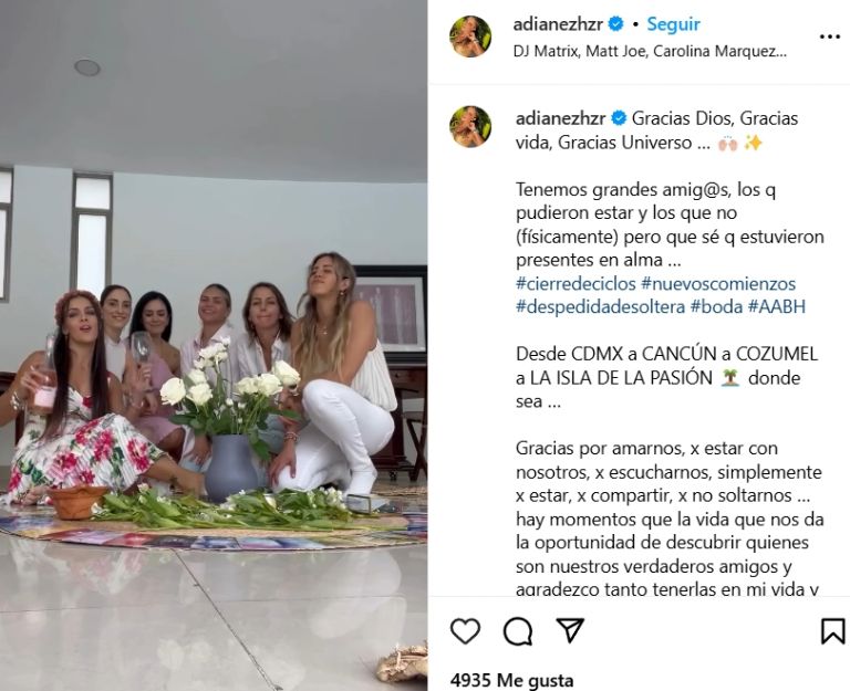 Adiane compartió un video de su boda en compañía de sus damas de honor