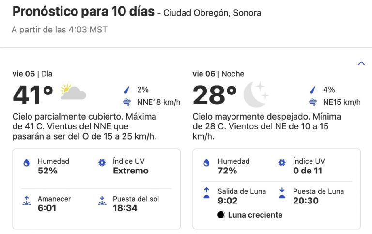 Clima en Ciudad Obregón HOY viernes 6 de septiembre. Foto: Conagua