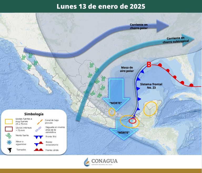 Clima para el lunes 13 de enero de 2025. Foto: Conagua