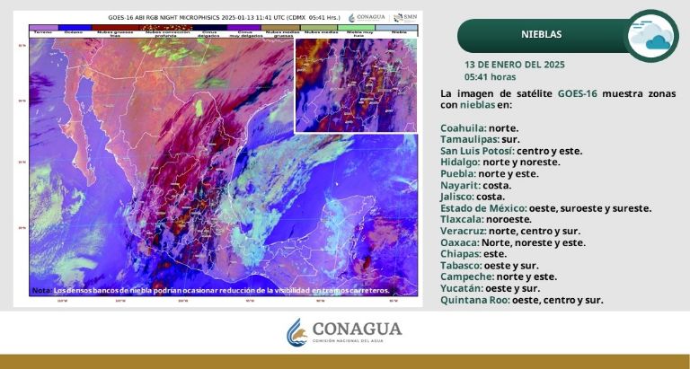 Clima en México para HOY lunes 13 de enero de 2025. Foto: Conagua