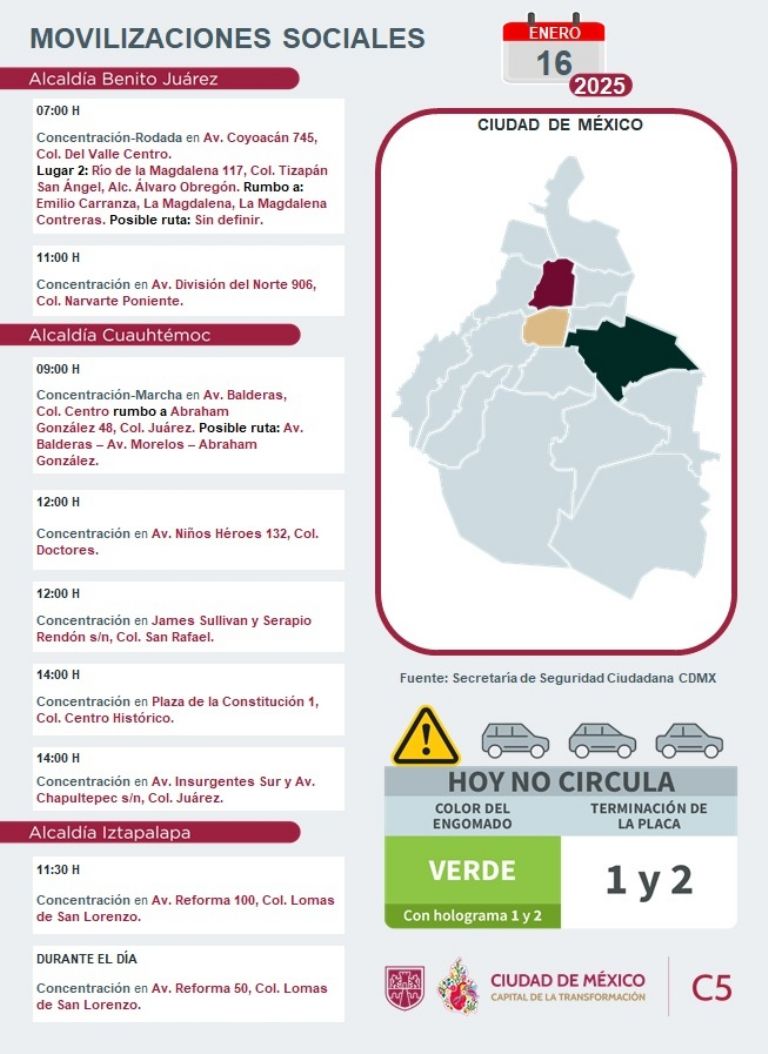 Tráfico en CDMX hoy 16 de enero