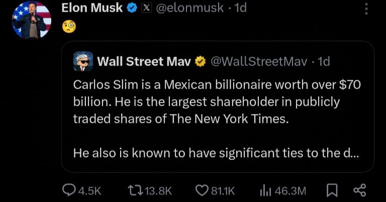 Elon Musk comparte presunta acusación contra Carlos Slim. Foto: Twitter