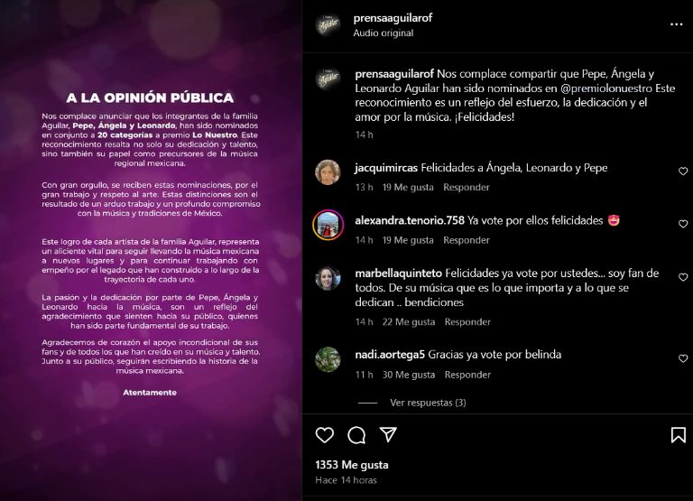 Familia Aguilar lanza comunicado tras estreno de Dolce