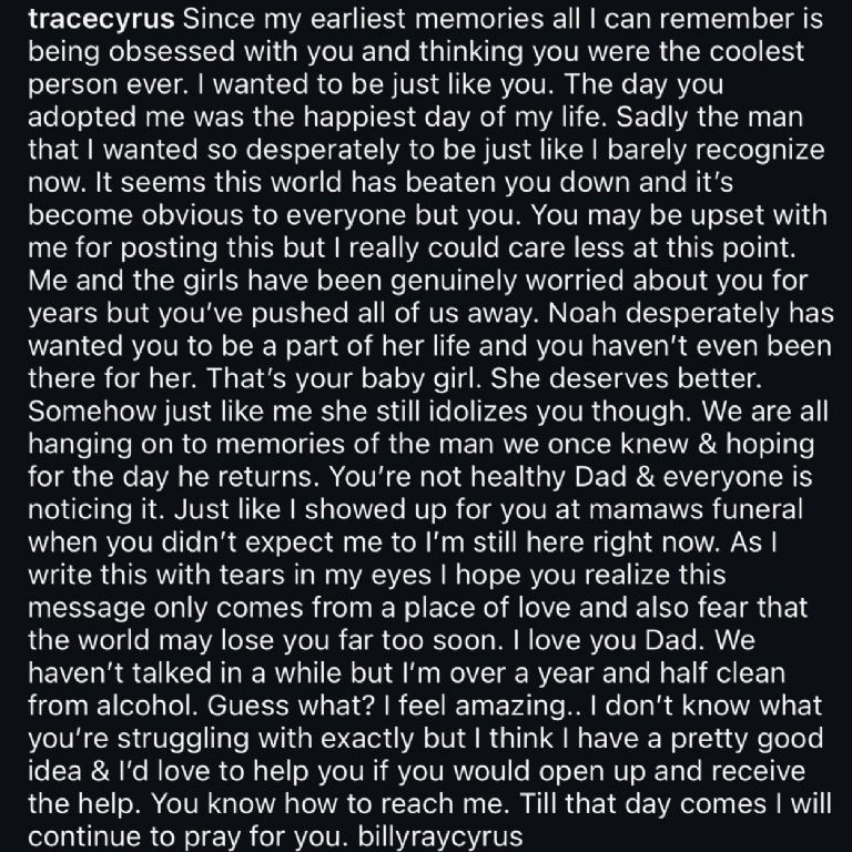 Pese a estado inconveniente de su padre, Miley Cyrus no quiere reconciliarse con él