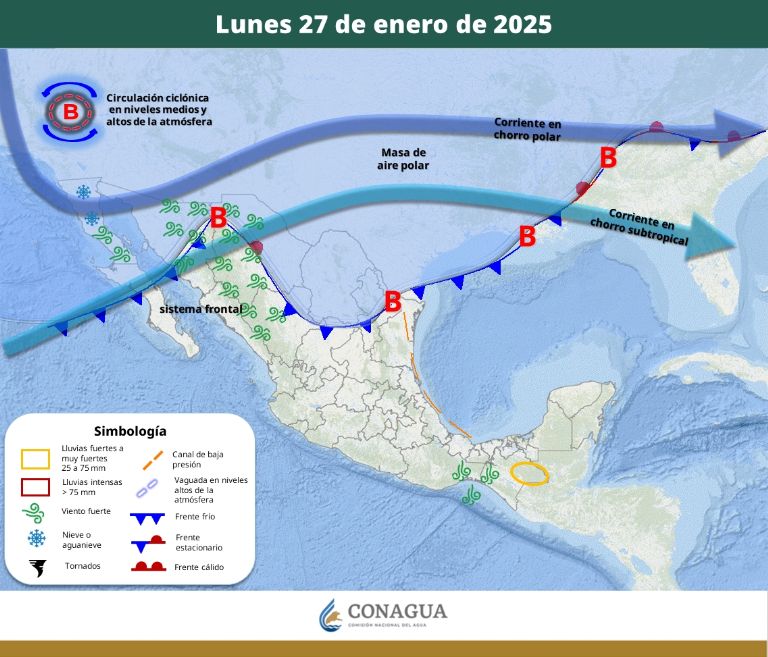 Clima en Sonora para el lunes 27 de enero 2025. Foto: Conagua