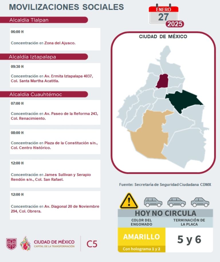 Tráfico en CDMX hoy 27 de enero