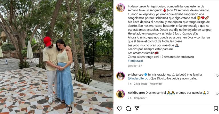 Linda Soltero anuncia que puede perder a su bebé