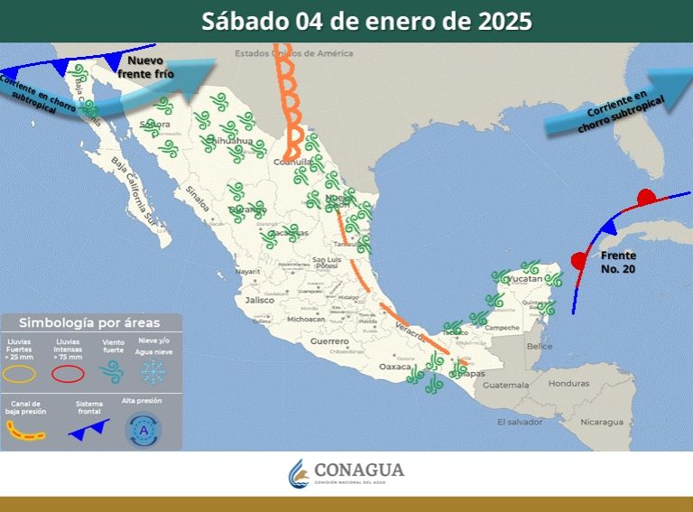 Clima para el sábado 4 de enero de 2025. Foto: Conagua Clima