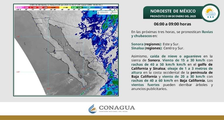 Clima en Sonora para HOY jueves 9 de enero 2025. Foto: Conagua Clima