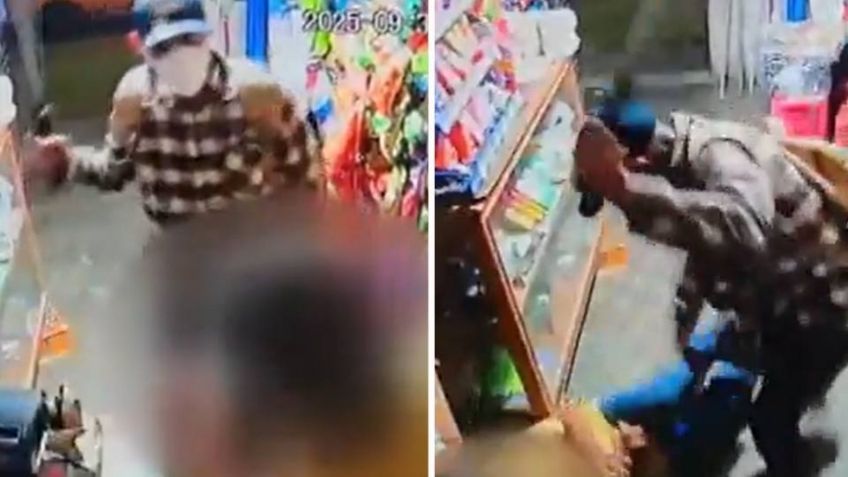 FUERTE VIDEO: Asaltante irrumpe en tienda y hiere con machete a dueño en Nuevo León