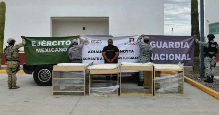 El hombre detenido, junto a los objetos decomisados