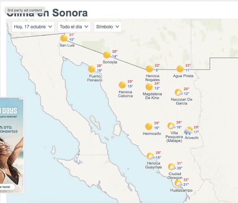 Así será el clima en Sonora este viernes. Foto: Conagua