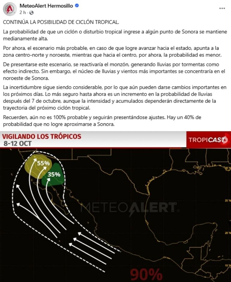 Alta probabilidad del ingreso de un ciclón