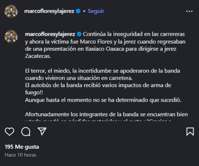 Publicación en Instagram 