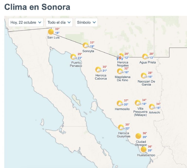 Así estará el clima en Sonora este miércoles. Foto: Conagua