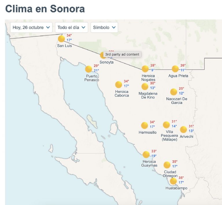 Así será el clima en Sonora este domingo. Foto: Conagua