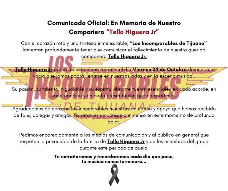 Los incomparables de Tijuana confirmaron la muerte del músico. Foto: Facebook