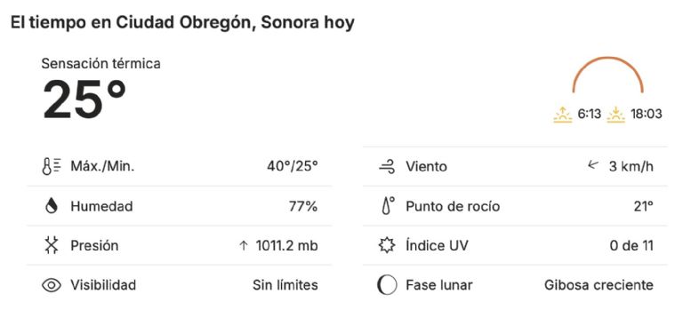 Así será el clima en Ciudad Obregón este viernes. Foto: Conagua