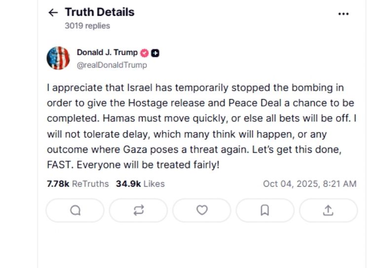 Publicación de Donald Trump 