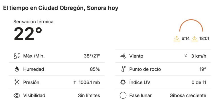 Así estará el tiempo en Ciudad Obregón este domingo