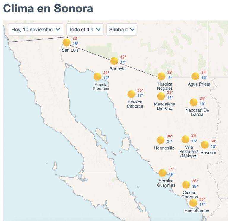 Clima en Sonora HOY, lunes 10 de noviembre. Foto: Conagua