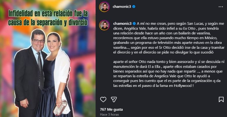 Asegura que Angélica Vale le fue infiel a su marido