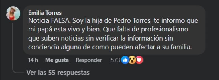 La joven respondió a la publicación 