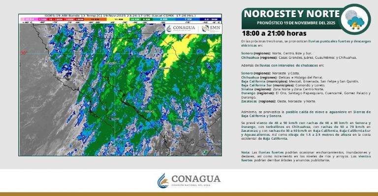 Clima en Sonora para este miércoles 19 de noviembre en la noche