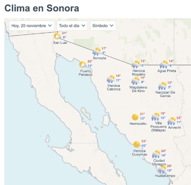 Así será el clima en Sonora este jueves. Foto: Conagua