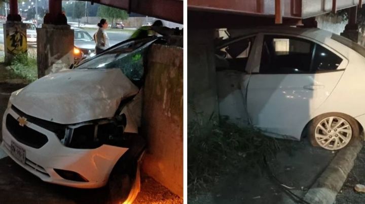 Automovilista muere tras chocar su vehículo contra un puente peatonal en Apodaca, Nuevo León