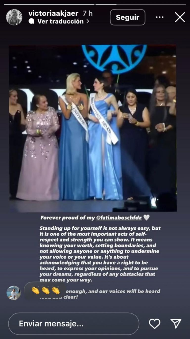 Victoria Kjær apoya a Fátima Bosch