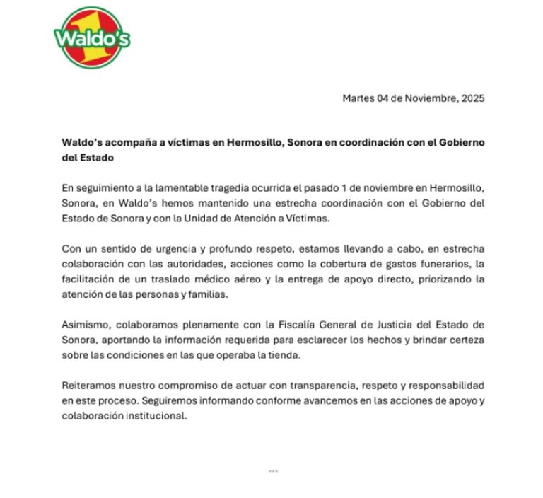 Waldo's asegura que está apoyando a vçitimas de explosión en Centro de Hermosillo