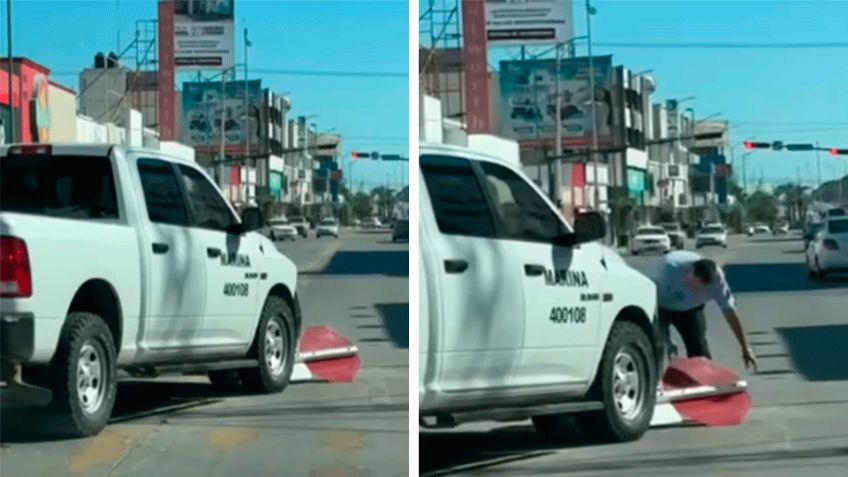 Guaymas: Vehículo oficial de la Secretaría de Marina choca contra señal en avenida Aquiles Serdán