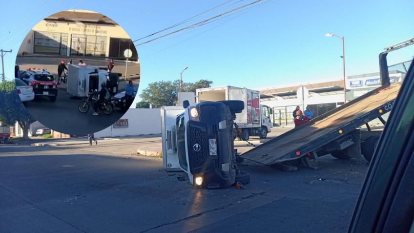 FOTOS: Por no hacer alto, aparatoso CHOQUE termina en VOLCADURA en Centro de Ciudad Obregón