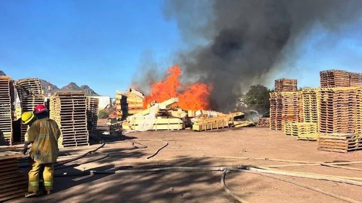 Se incendia fábrica de tarimas de madera al norte de Guaymas; cierran carretera México 15