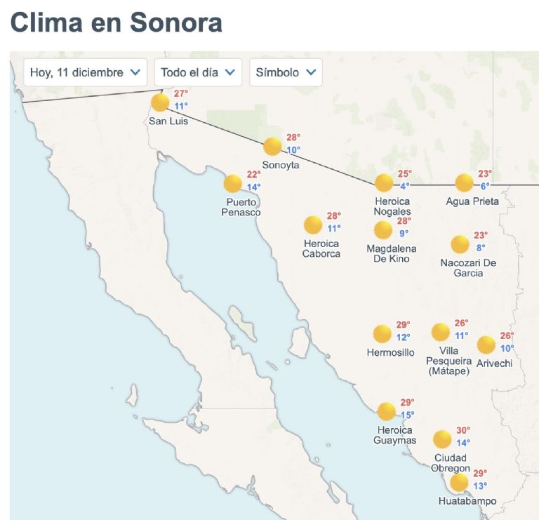 Así será el clima en Sonora este jueves. Foto: Conagua