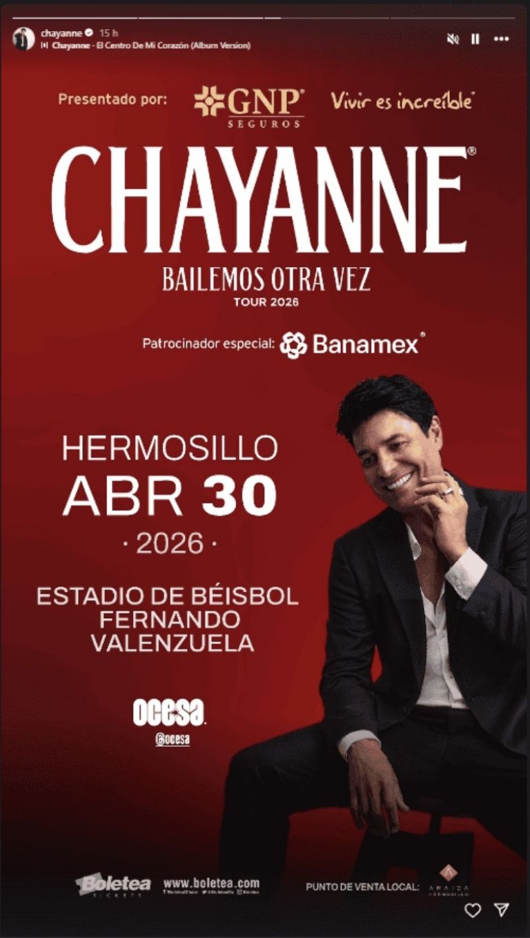 Chayanne confirmó concierto en Hermosillo. Foto: Facebook