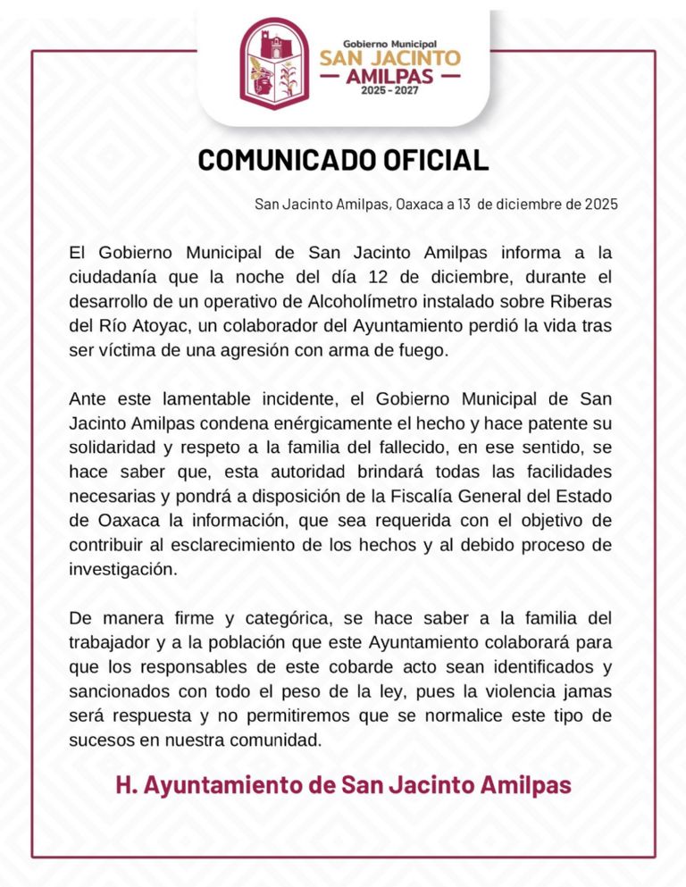 Autoridades de Oaxaca investigan el homicidio de su colaborador. Foto: Facebook