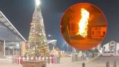 Foto ilustrativa de la nota titulada: FUERTES IMÁGENES: Voraz INCENDIO destruye árbol de Navidad en Palacio Municipal de Sonora