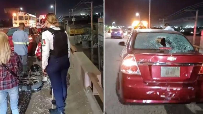 Ciudad Obregón: Pareja de motociclistas choca contra automóvil en el puente de la 5 de febrero