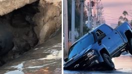 Foto que representa a Padre y su hija viven momentos de tensión tras caer pickup en socavón en Hermosillo