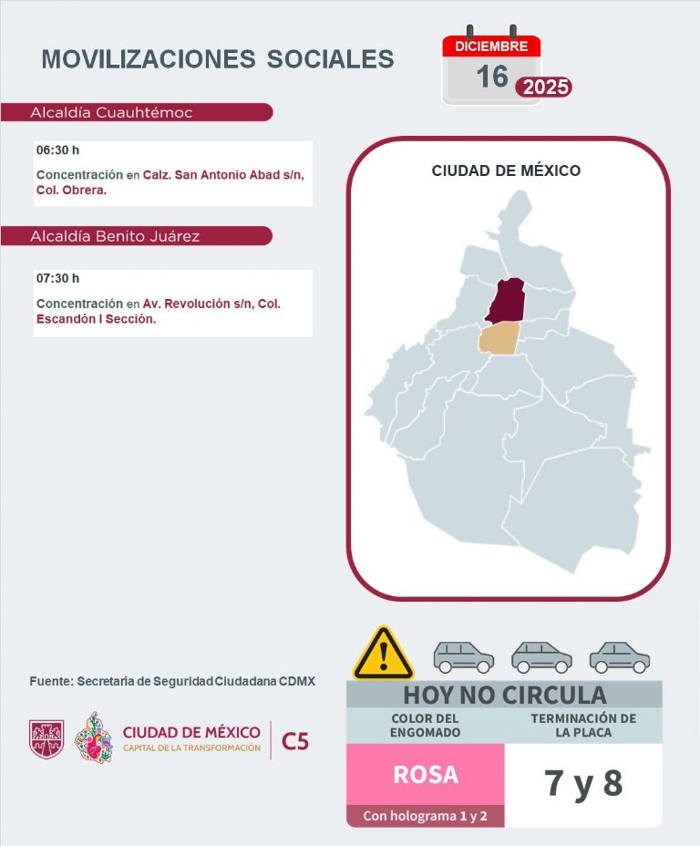 Tráfico en CDMX hoy 16 de diciembre