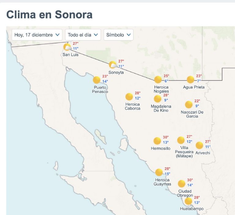 Así será el clima en Sonora este miércoles. Foto: Conagua