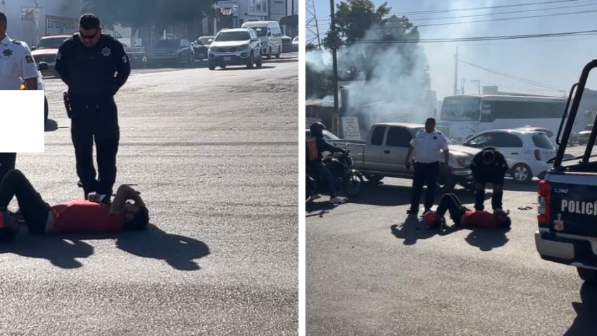 Carambola en pleno centro de Ciudad Obregón deja motociclista hospitalizado y tránsito detenido