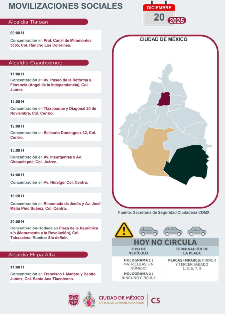 Tráfico en CDMX hoy 20 de diciembre