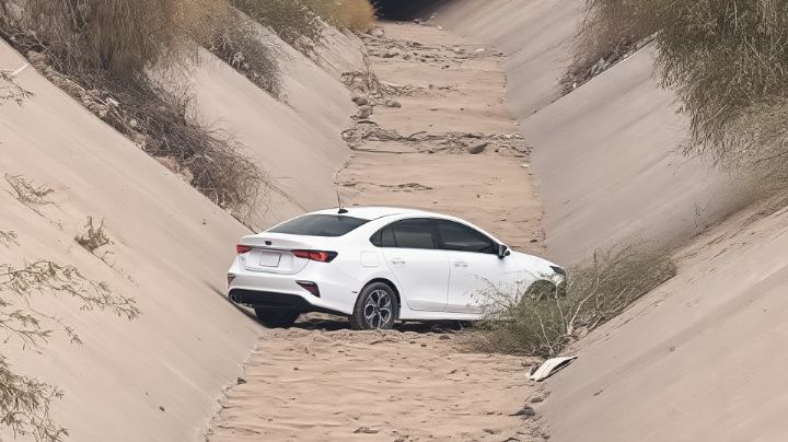 Vehículo termina dentro de canal pluvial en Hermosillo; derribó varios árboles antes de caer